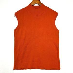 Coldwater Creek Large Silk Orange Sweater Vest Mockneck Ribbed Knit Retro‎ 90s